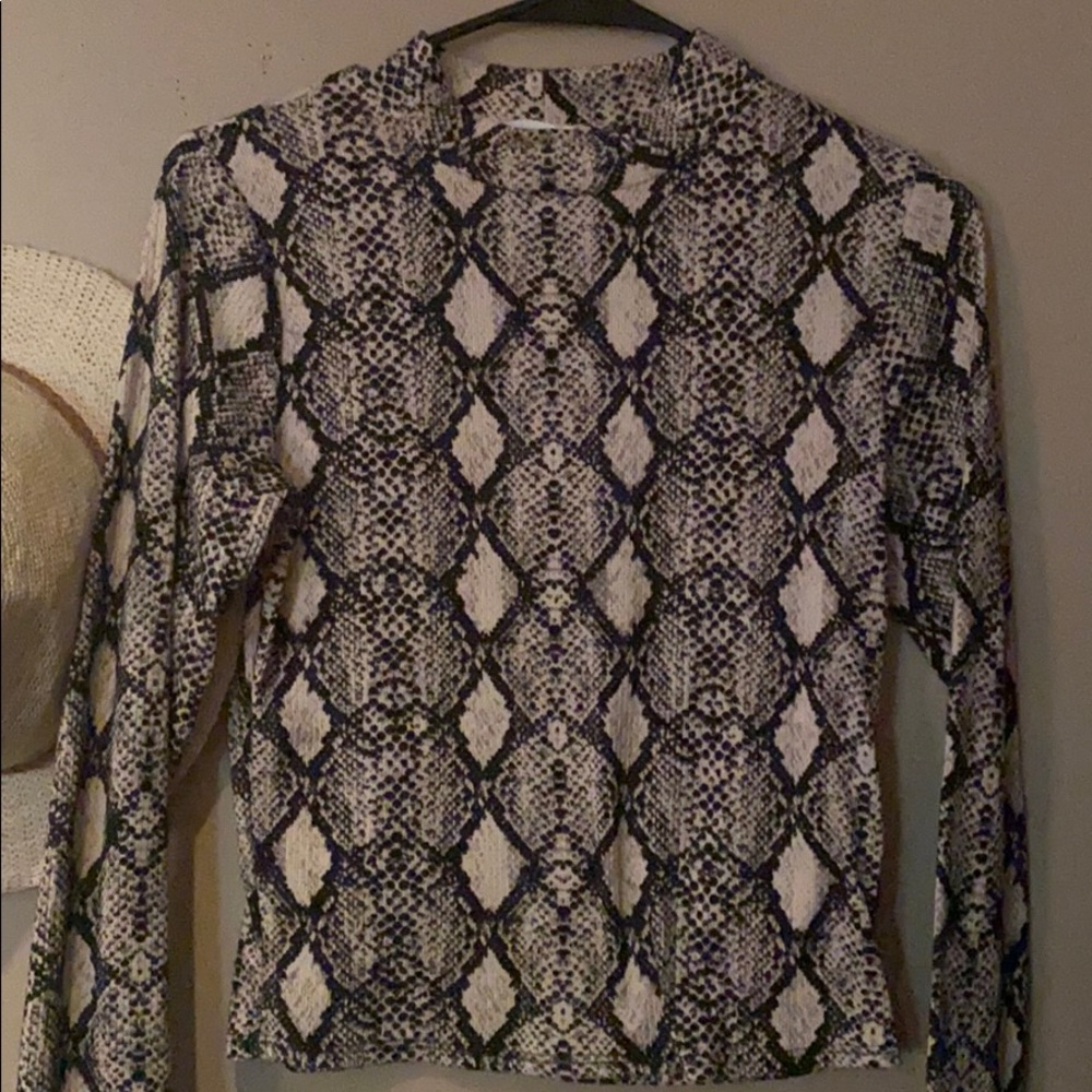 Mock neck snakeskin long sleeve shirt